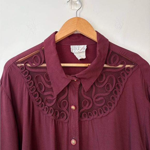 Vintage Deep Burgundy Lace Blouse - Picture 8 of 14